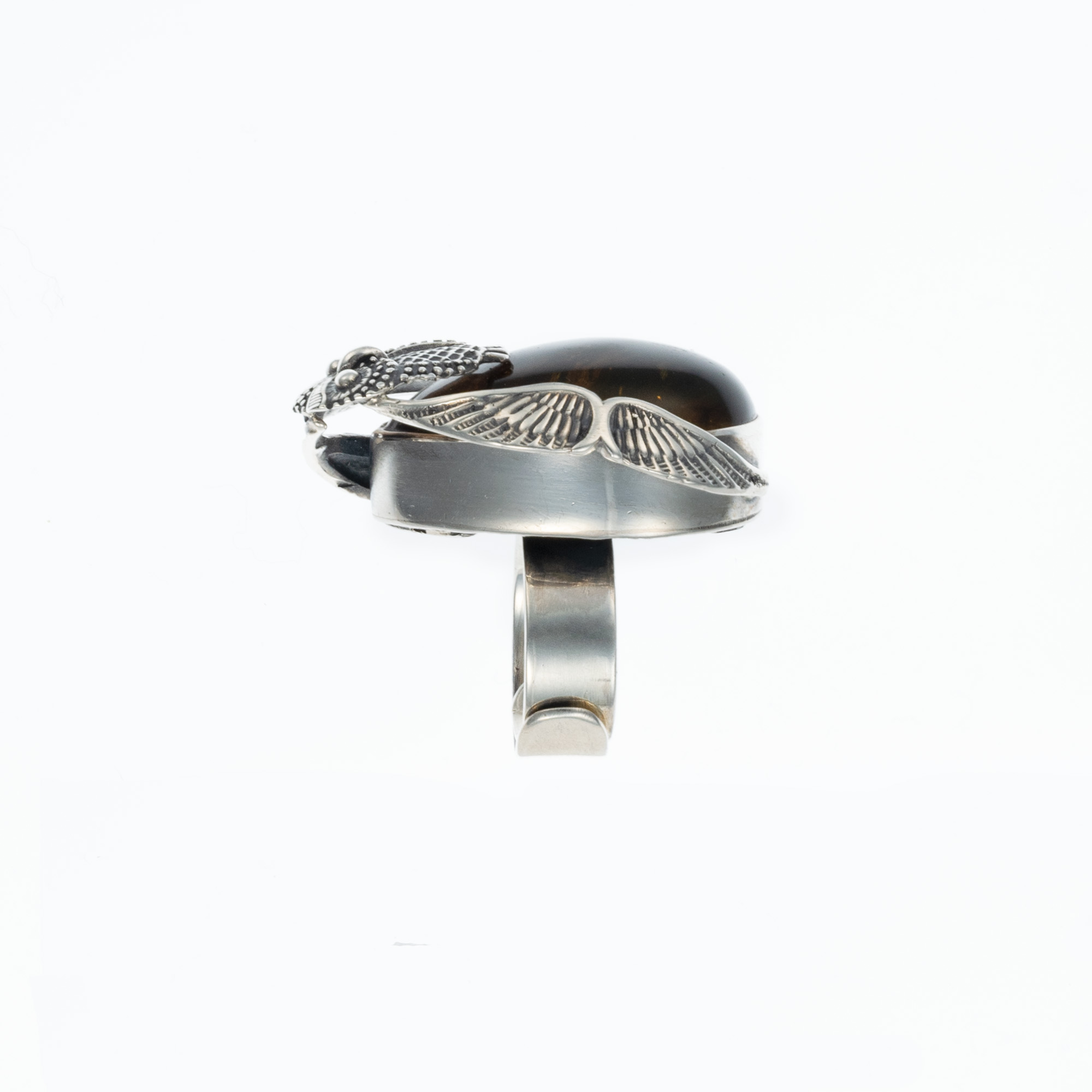 Sterling Silver and Baltic Amber Owl Ring 7